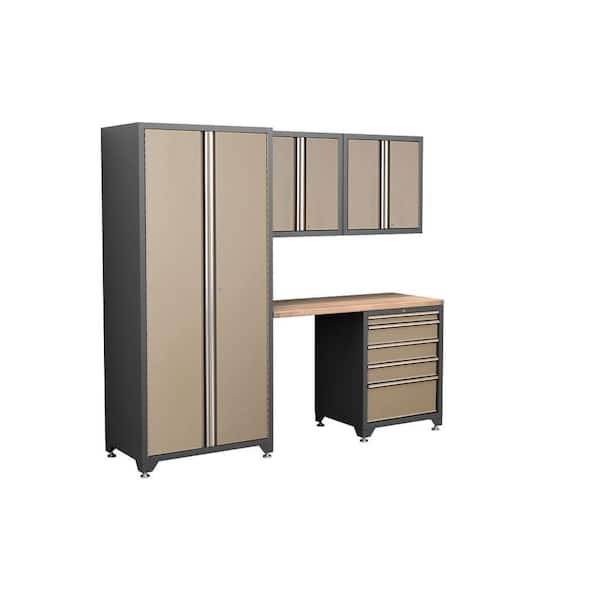 NewAge Products Pro Series 83 in. H x 92 in. W x 24 in. D Welded Steel Garage Cabinet Set in Taupe (5-Piece)