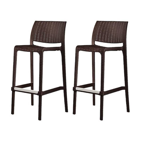 Lagoon Rue Brown Stackable Resin Outdoor Bar Stool (2-Pack)