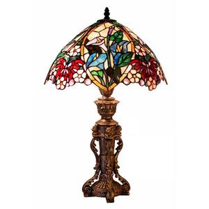 23 in. Bronze Floral Design Table Lamp with Stained Glass