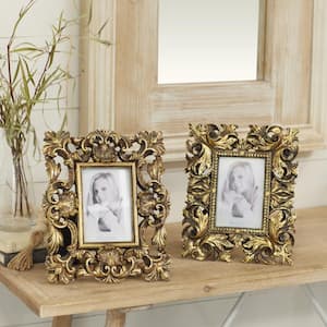 Gold Handmade Intricate Carved Scroll Polystone Photo Frame (2-Pack)
