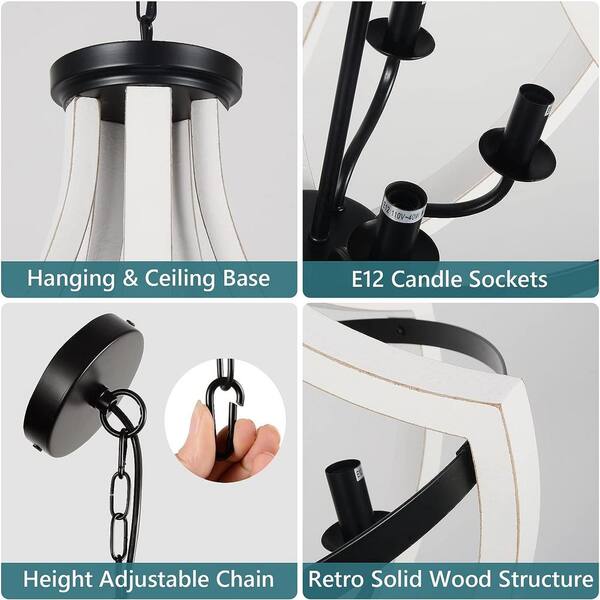 Sunpez 19 in. W 5-Lights White Chandelier Farmhouse Kitchen Sunpez 19 in. W 5-Lights White Chandelier Farmhouse Kitchen