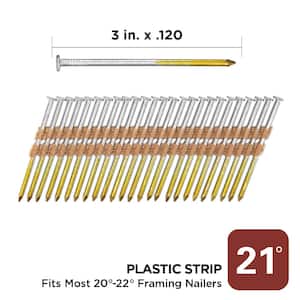 3 in. x 0.120 21-Degree Hot Dipped Galvanized Smooth Shank Plastic Strip Framing Nails (2000 -Per Box)