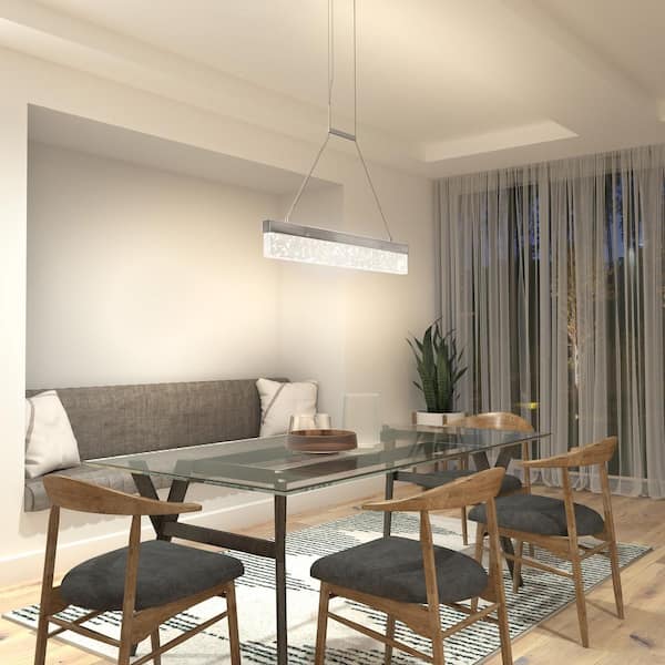 Essence Bar 28-Watt 1 Light Chrome Modern Integrated LED Pendant Light Fixture for Dining Room or Kitchen