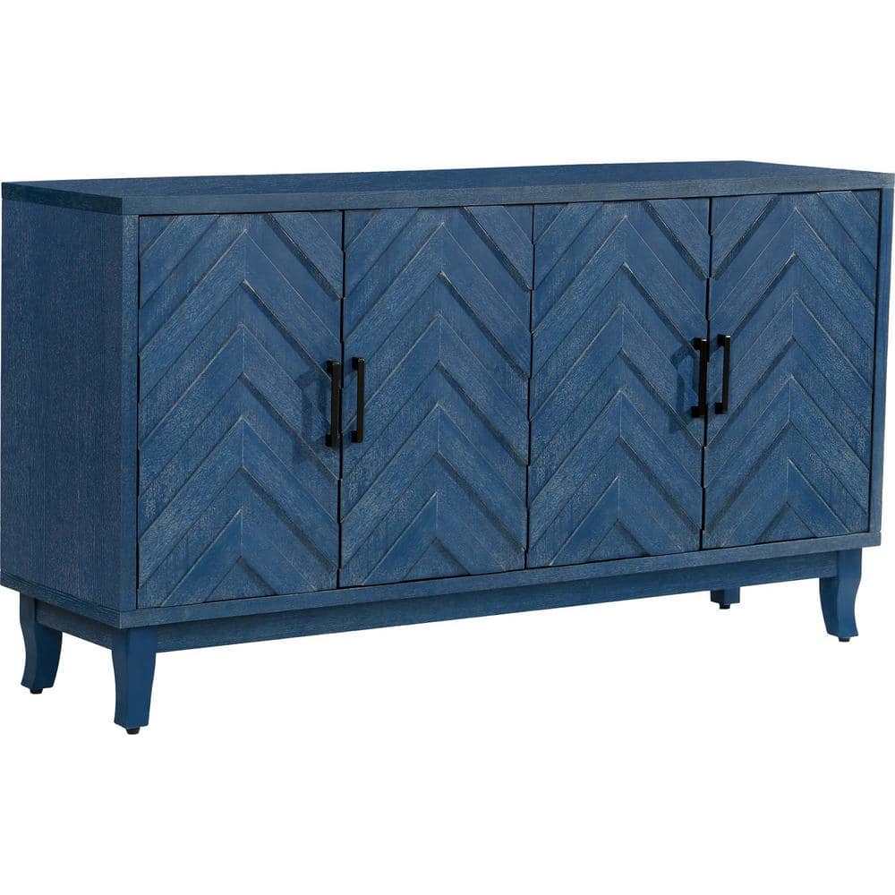 59.80 in. W x 15.60 in. D x 32.30 in. H Antique Navy Blue Linen Cabinet wit