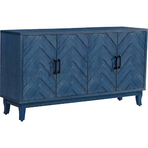 59.80 in. W x 15.60 in. D x 32.30 in. H Antique Navy Blue Linen Cabinet with 4 Door