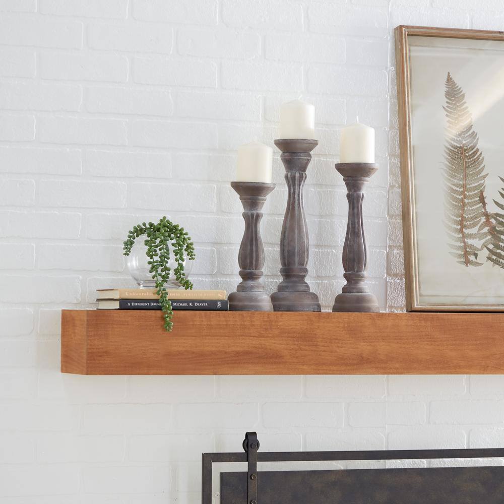 Rustic Brown Wood Ridge Embellished Candle Holder Set