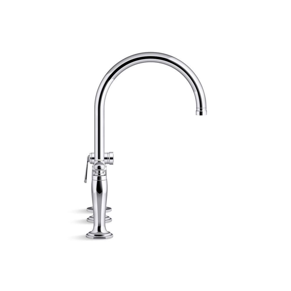 Edalyn Polished Chrome Two-Hole Bridge Kitchen Faucet with Side Sprayer