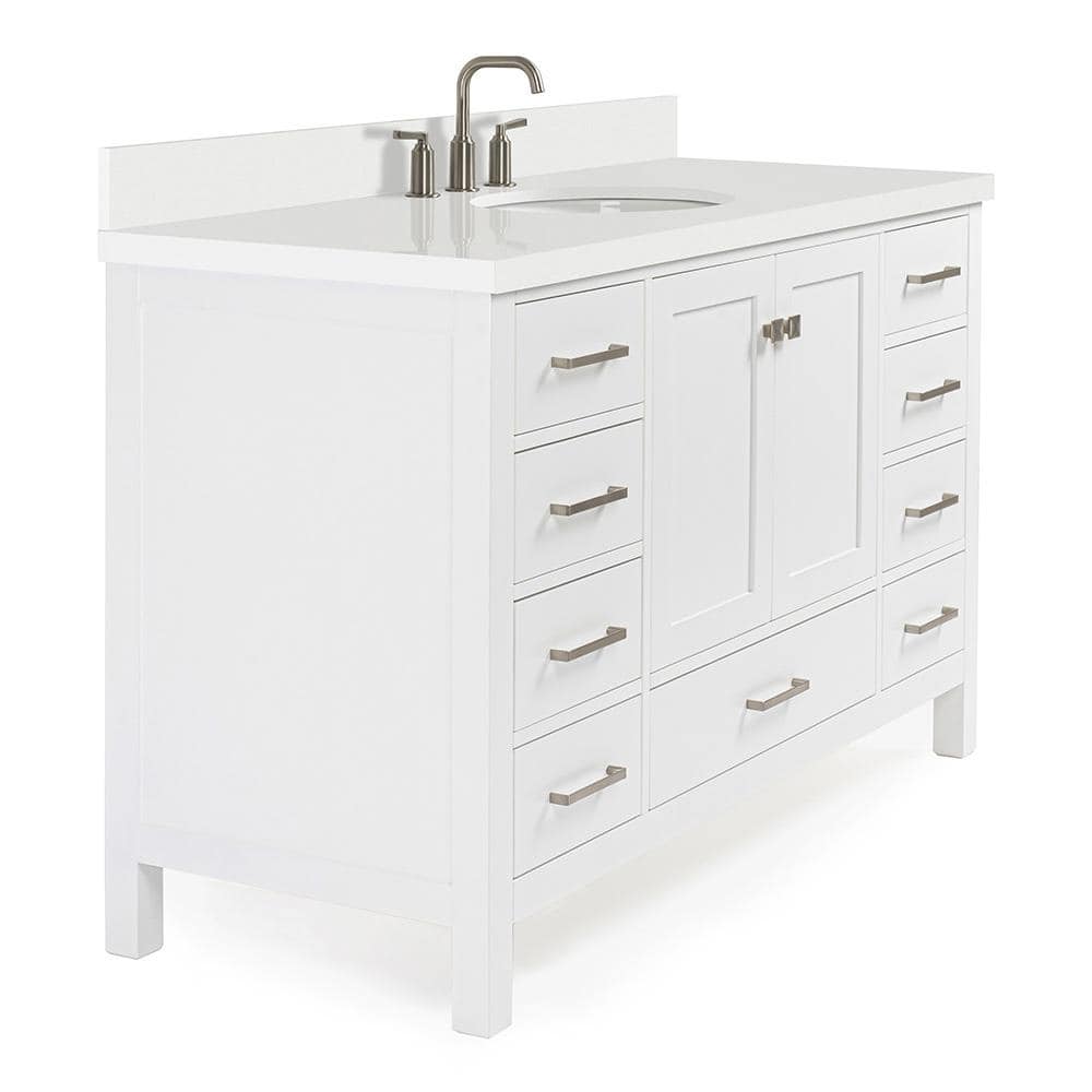 Cambridge 55" White Hardwood Single Basin Vanity with Quartz Top