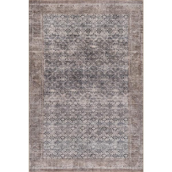 Delph Vintage and Distressed Washable Brown 4 ft. x 6 ft. Indoor Area Rug