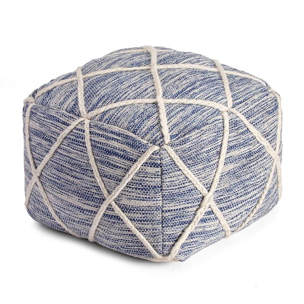 Kirkwood Lake 22 in. x 22 in. x 16 in. Blue and Ivory Pouf