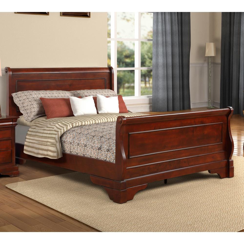 Bordeaux Cherry Classic King Wood Bed with Headboard