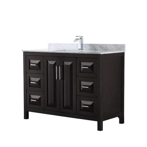 Wyndham Collection Daria 48 in. Single Bathroom Vanity in Dark Espresso with Marble Vanity Top in Carrara White with White Basin