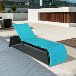 Adjustable Patio Wicker Outdoor Lounge Chair with Turquoise Cushion