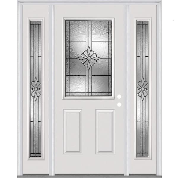 MMI Door 64 in. x 80 in. Dahlia Left Hand Inswing 1/2-Lite Decorative 2-Panel Primed Steel Prehung Front Door with Sidelites