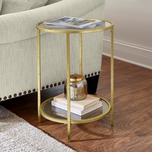 Home Decorators Collection Bella Round Gold Metal and Glass Side Accent Table (18 in. W x 24 in. H)