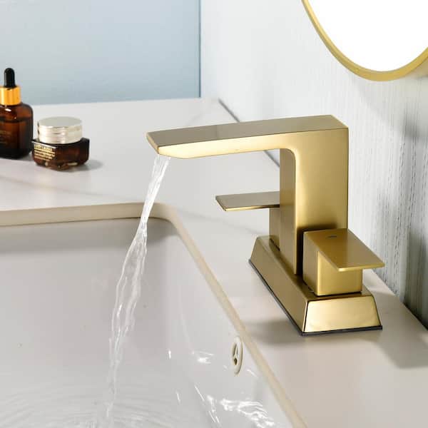 4 in. Centerset Double Handle Bathroom Sink Faucet with Pop-up Drain in Brushed Gold SG5