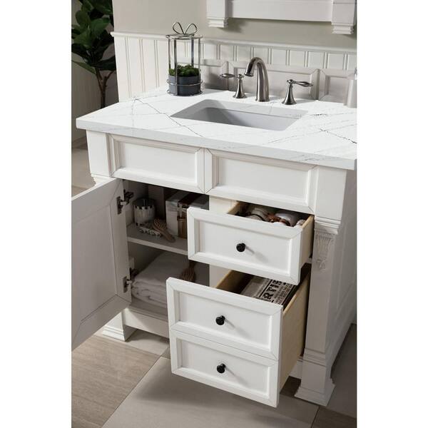 James Martin Vanities Brookfield 36 In W X 23 5 In D X 34 3 In H Bathroom Vanity In Bright White With Ethereal Noctis Quartz Top 147 V36 Bw 3enc The Home Depot