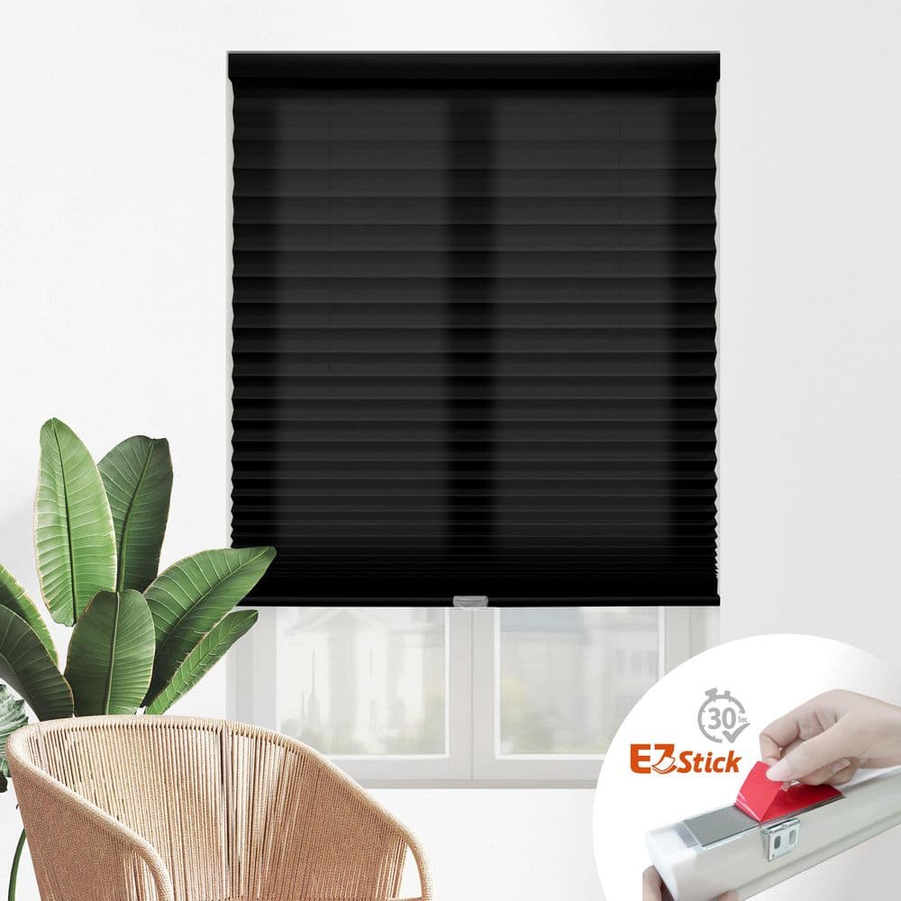 Black Cordless Room Darkening EZ Stick No Tools No Drill Polyester 1 in. Pleated Shades-22 in. W x 72 in. L price history on PriceWatchPro