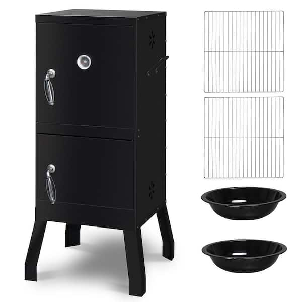 Vertical Charcoal Smoker in Black with Double Doors
