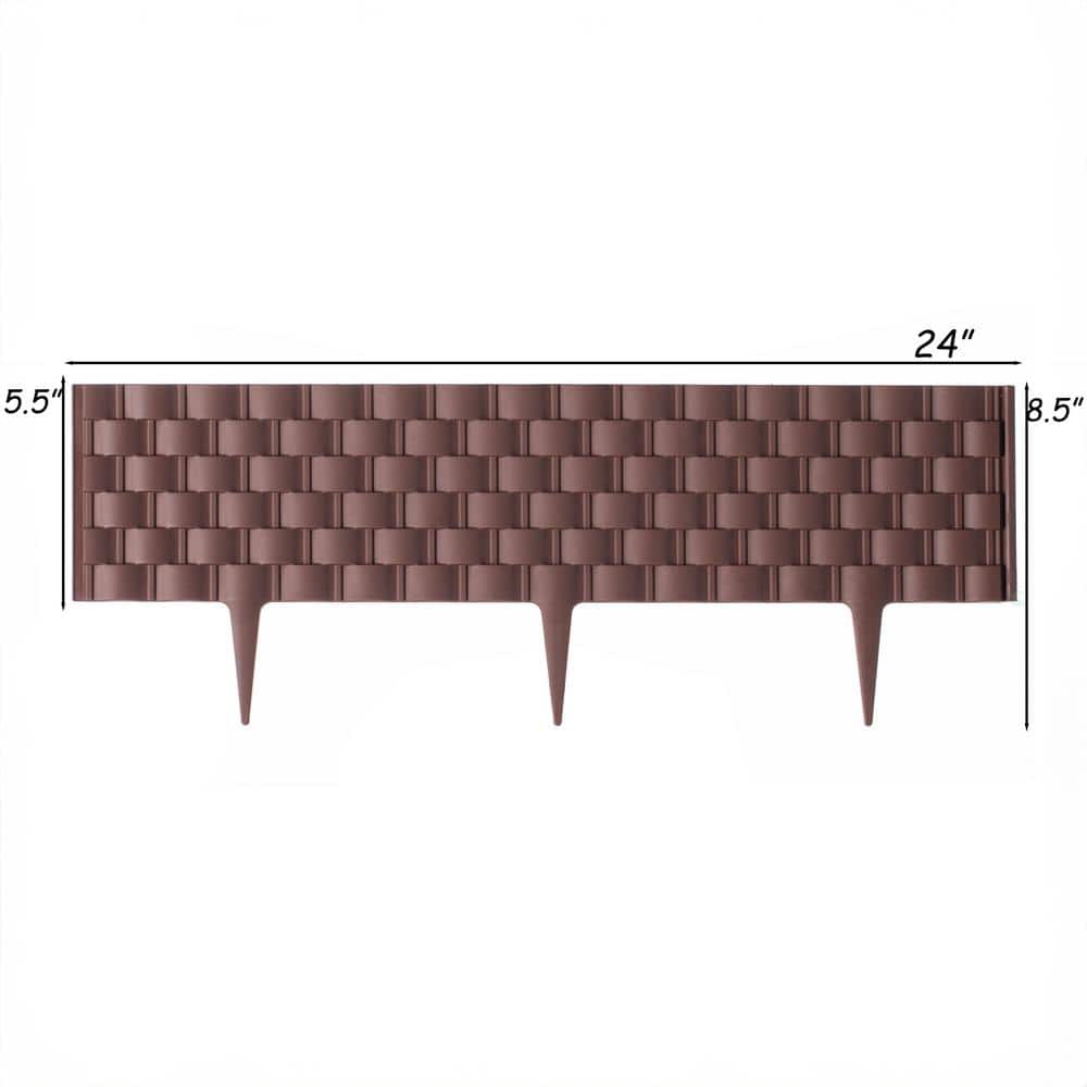 Rich Brown Rattan-Inspired Plastic Garden Edging Set, 8 Pieces