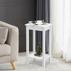 2-Tier White Nightstand End Side Table Coffee Table Wooden Legs Bedroom 29 in. H x 11.5 in. W x 16 in. D