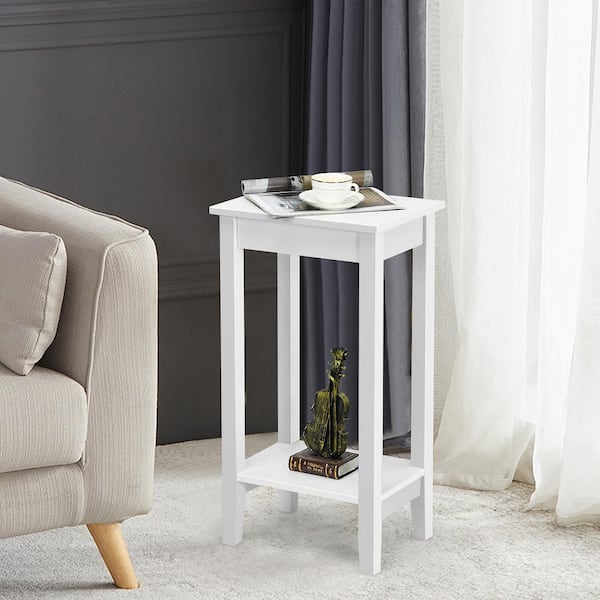 Gymax 2-Tier White Nightstand End Side Table Coffee Table Wooden Legs Bedroom 29 in. H x 11.5 in. W x 16 in. D