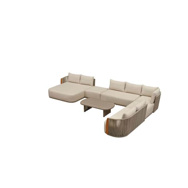 7-Piecess Patio Conversation Sets All Weather Outdoor Couch Sectional Set with Cushion and Table Conversation Set Beige