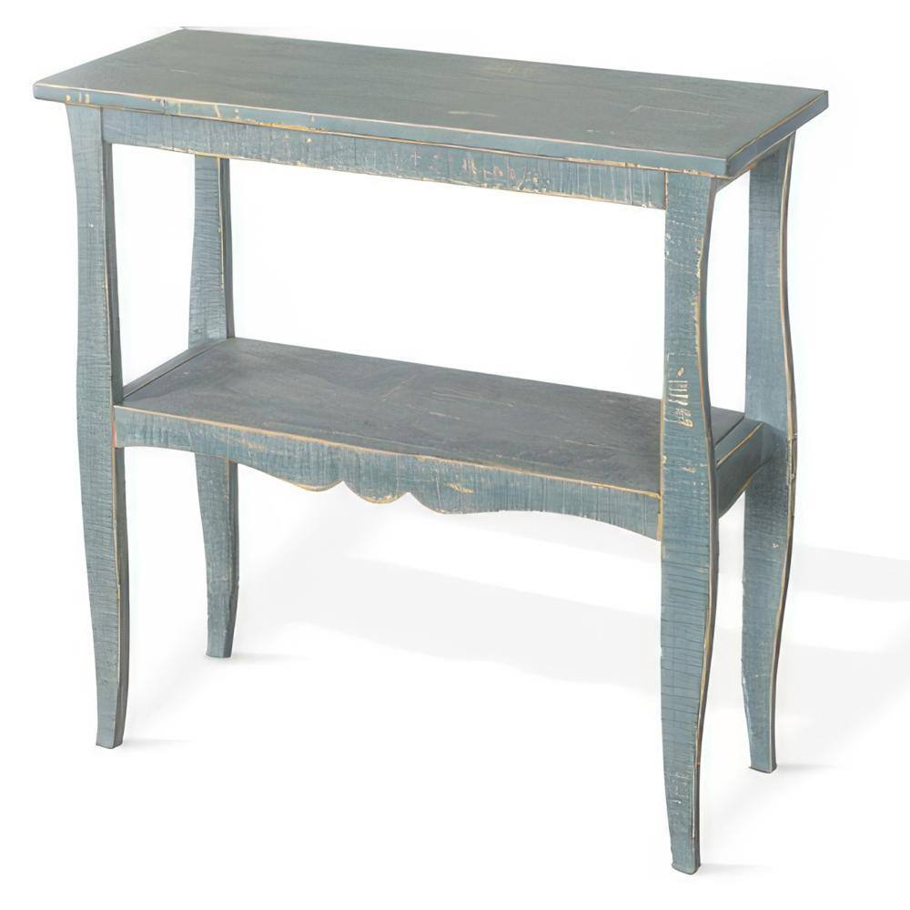 Distressed Seagrass Green Mahogany Scalloped Trim End Table