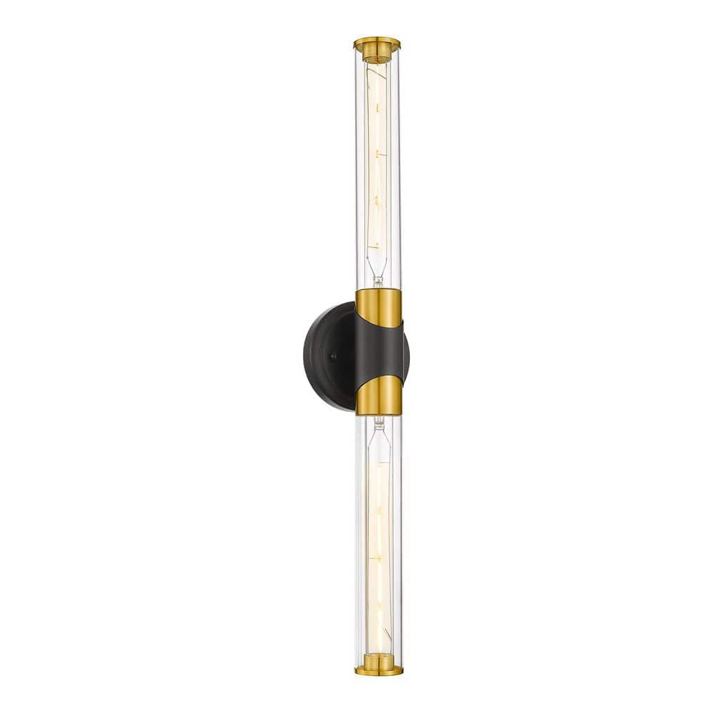 Modern 27 in. 2 Light Black and Gold Vanity Light with Glass Shade price history on PriceWatchPro