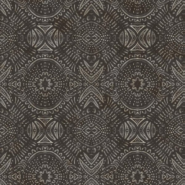 Chesapeake Java Dark Brown Medallion Dark Brown Wallpaper Sample
