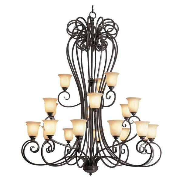 Bel Air Lighting 21-Light Burnished Rust Tea Stain Glass Chandelier