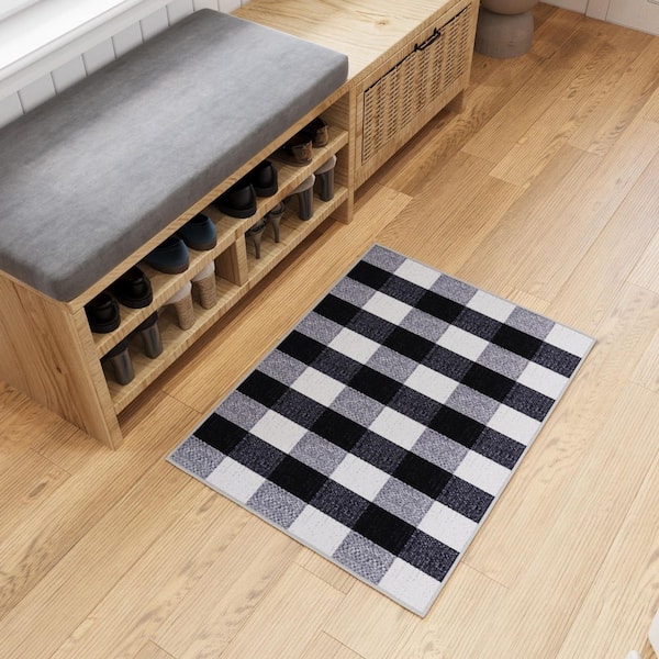 Basics Collection Non-Slip Rubberback Checkered 2x3 Indoor Area Rug Entryway Mat, 2 ft. 3 in. x 3 ft., Black Checkered