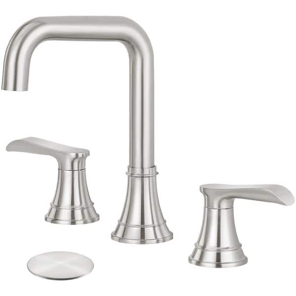 AKLFGN 8 in. Widespread Double-Handle Bathroom Faucet with Pop-Up Drain in Brushed Nickel