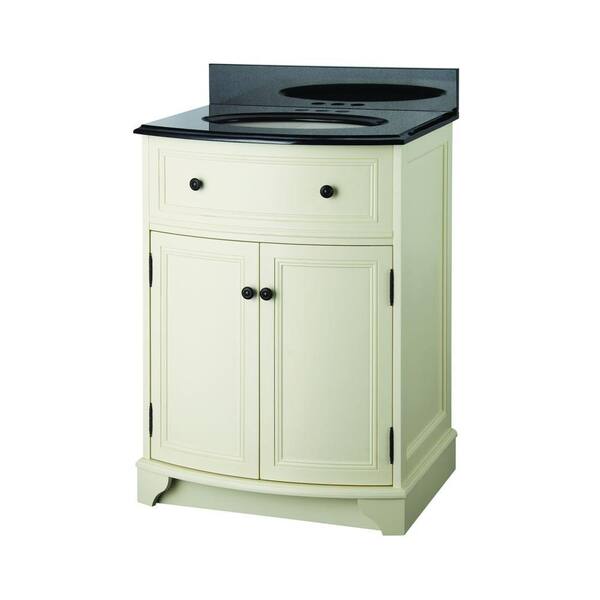 Foremost Arcadia 25-1/8 in. Vanity in Vanilla Cream with Vanity Top in Black Granite and Sink in Biscuit