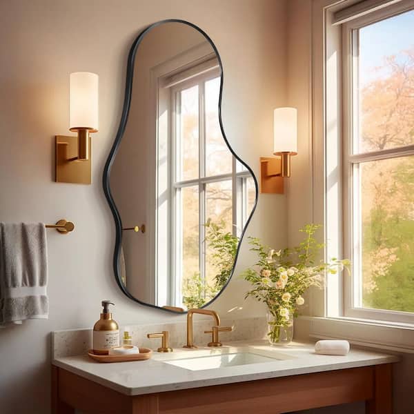 26 in. W x 43 in. H Black Aluminum Alloy Framed Irregular Wall Mirror