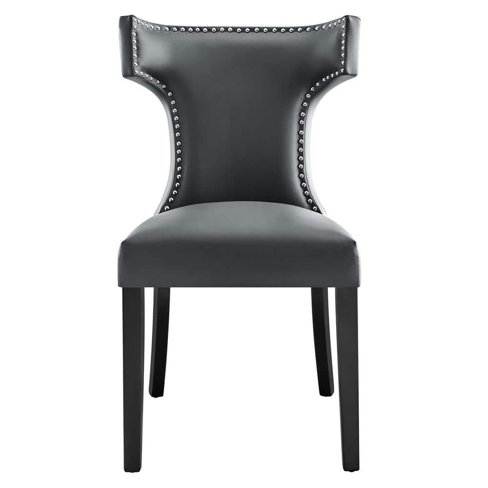 Gray Faux Leather Upholstered Side Chair with Wood Legs