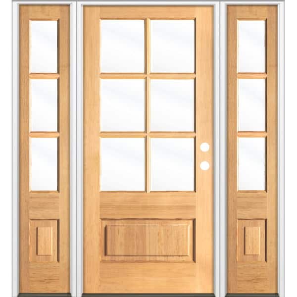 Krosswood Doors 64 in. x 80 in. Farmhouse 3/4 LiteClear Stain Left-Hand/Inswing Douglas Fir Prehung Front Door Double Sidelite