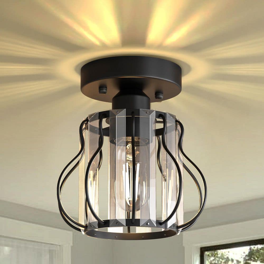 Emeritpro 7.1 in. 1-Light Matte Black Semi Flush Mount Ceiling