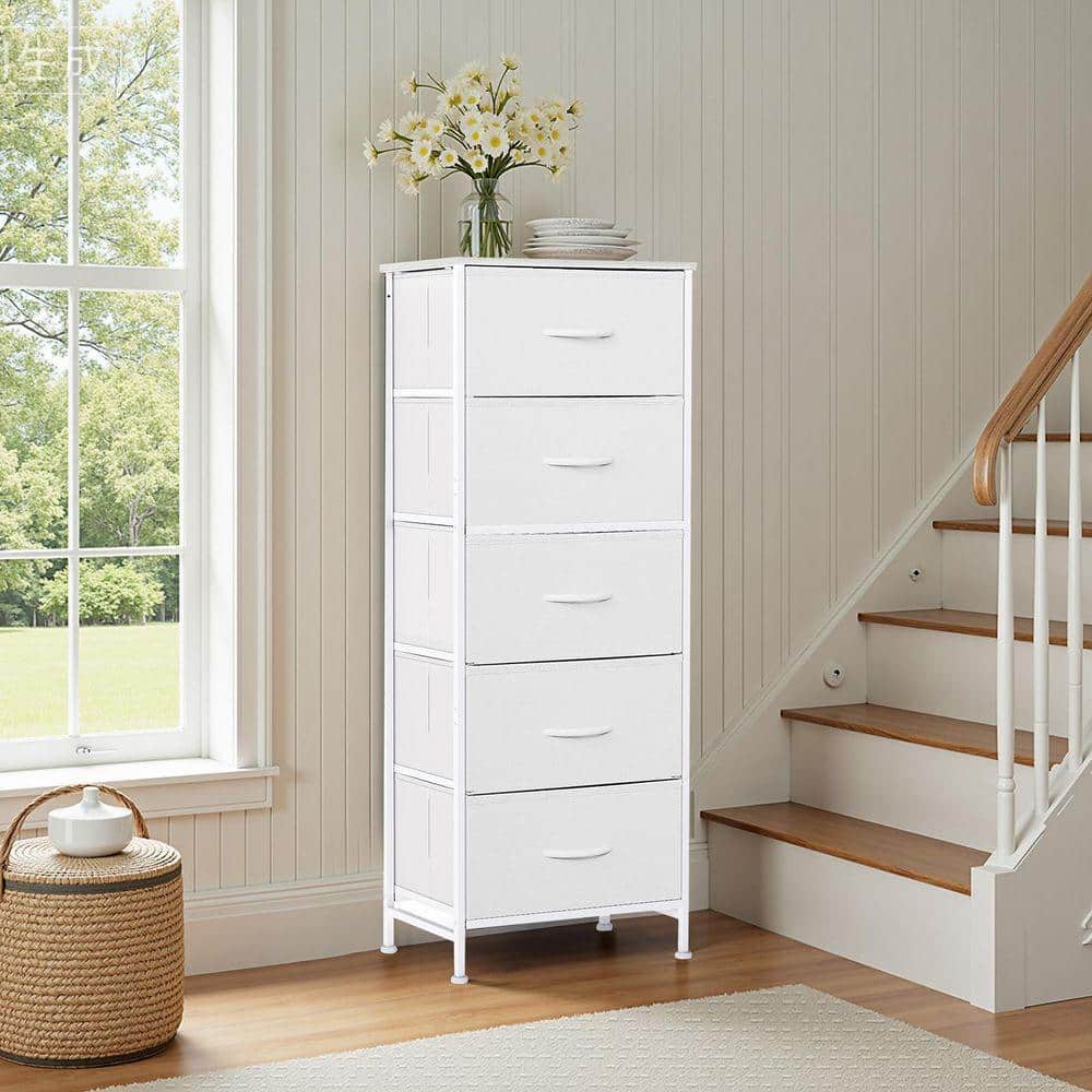 WONDER COMFORT Classical White 5 Drawer 11.8 in. Wide Chest of