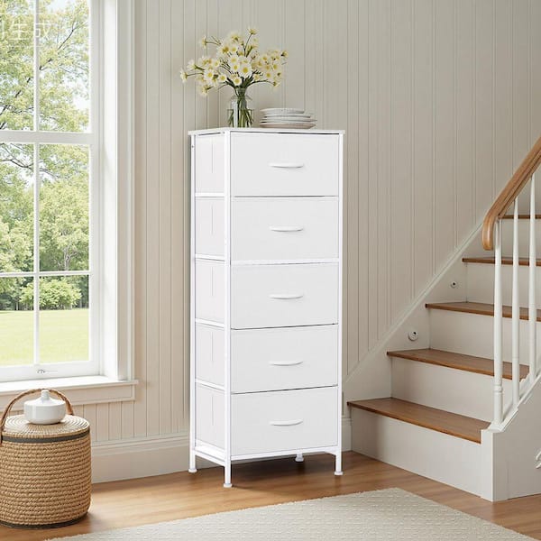 WONDER COMFORT Classical White 5 Drawer 11.8 in. Wide Chest of Drawers with  Wood Top Organizer & Removable Fabric Bins TN-5HBC-WT - The Home Depot