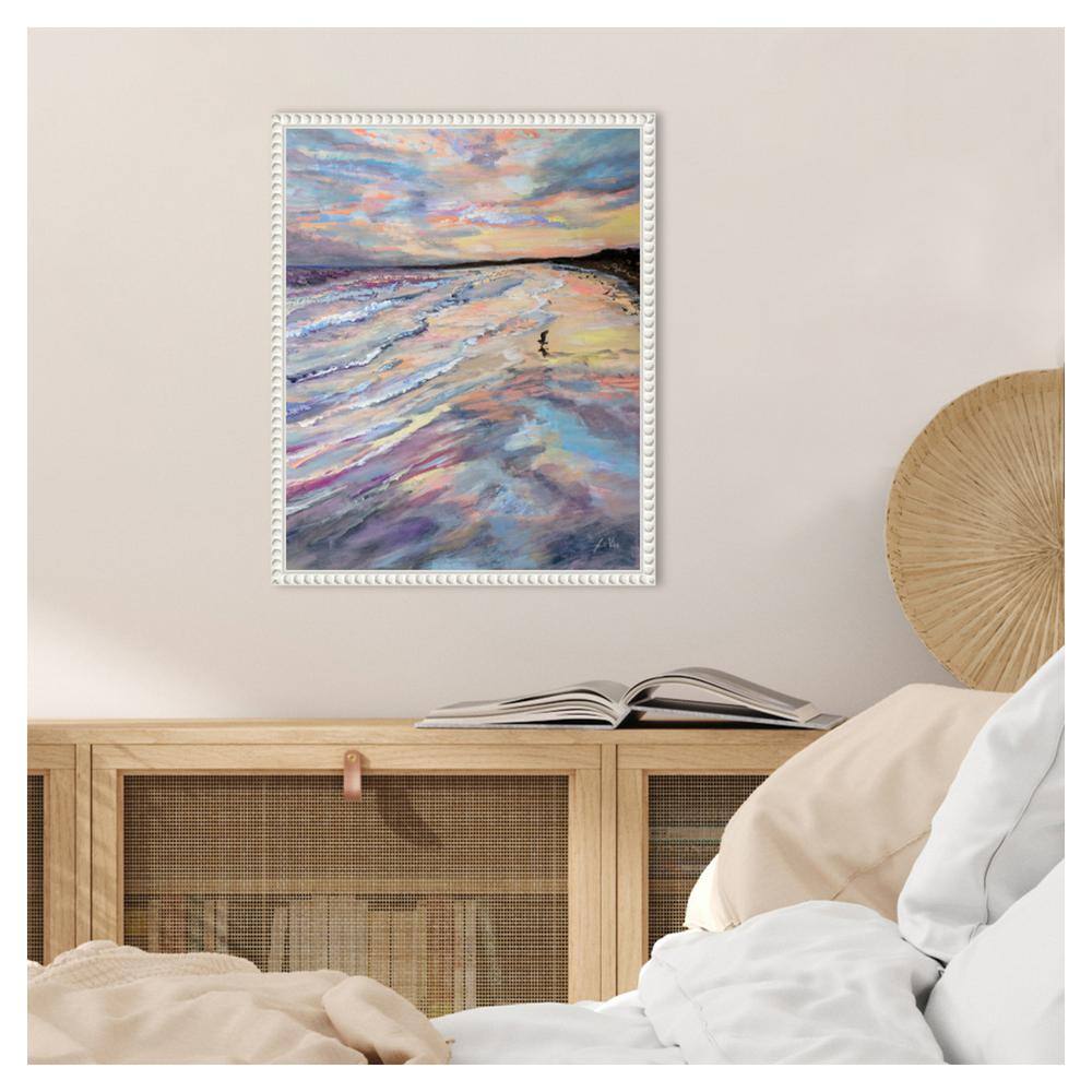 Impressionist Coastal Sunset Canvas with Beaded White Frame