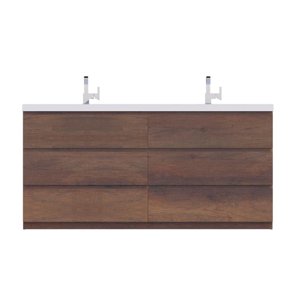 Paterno 72" Rosewood Brown MDF Freestanding Double Sink Bathroom Vanity