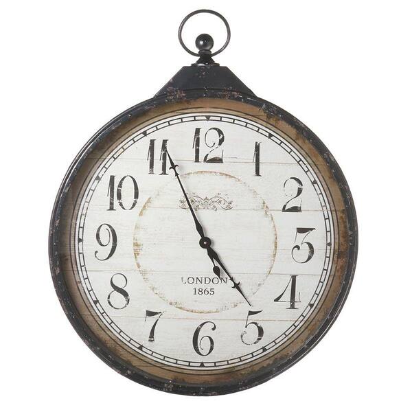 Filament Design Sundry 40.75 in. x 31.75 in. Distressed Black Extra Large Pocket Watch Clock