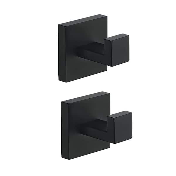 Wall-Mount J-Hook Robe/Towel Hook Square Robe Hook in Stainless Steel Matte Black (2-Piece)