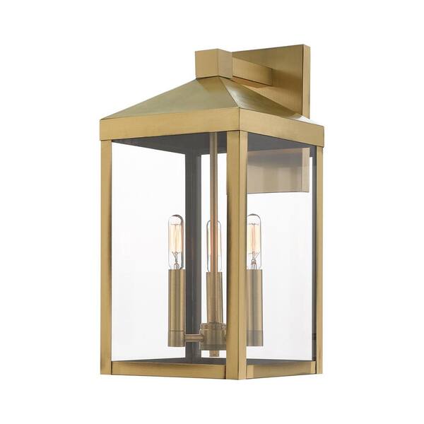 AVIANCE LIGHTING Creekview 17.5 in. 3-Light Antique Brass Outdoor Hardwired Wall Lantern Sconce with No Bulbs Included