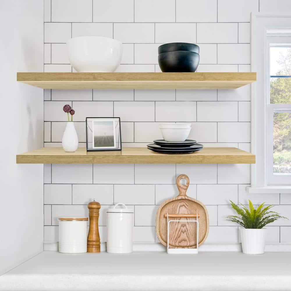 Maple Wood Extra Long Floating Wall Shelves, 35" x 9"