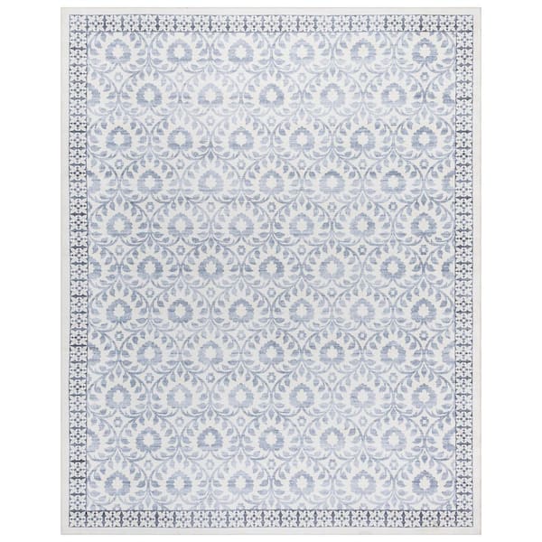 Gertmenian Crystal Print Esme Blue 9 ft. x 13 ft. Floral Digitally Printed Polyester Area Rug