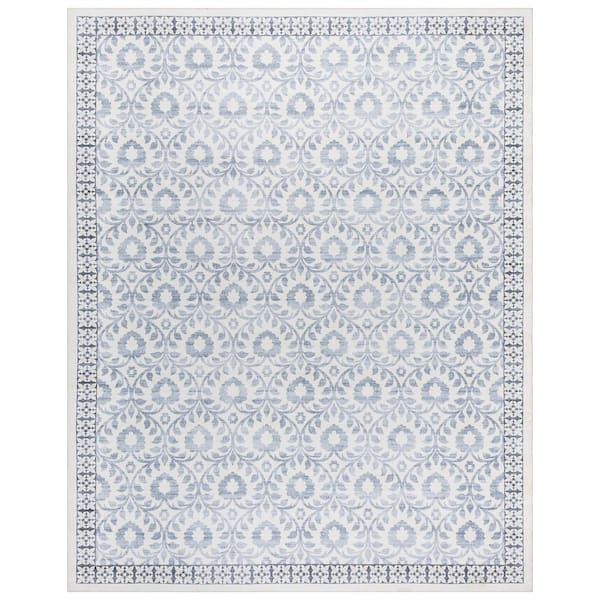 Gertmenian Crystal Print Esme Blue 3 ft. x 5 ft. Floral Digitally Printed Polyester Area Rug
