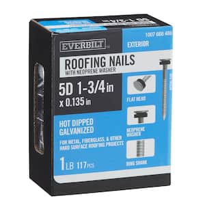 1-3/4 in. x 5D Hot Dipped Galvanized Ring Shank Non-Collated Roofing Nail with Neoprene Washer 1 lb. (117-Count)
