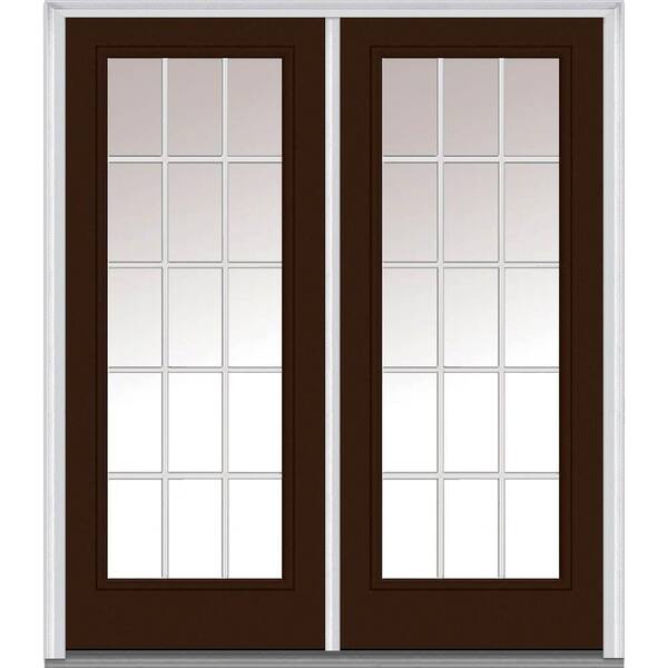MMI Door 64 in. x 80 in. White Internal Grilles Left-Hand Inswing Full Lite Clear Painted Fiberglass Smooth Prehung Front Door